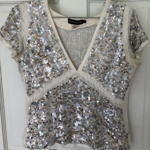 ANTIK BATIK silver gold silk sequin top Size S